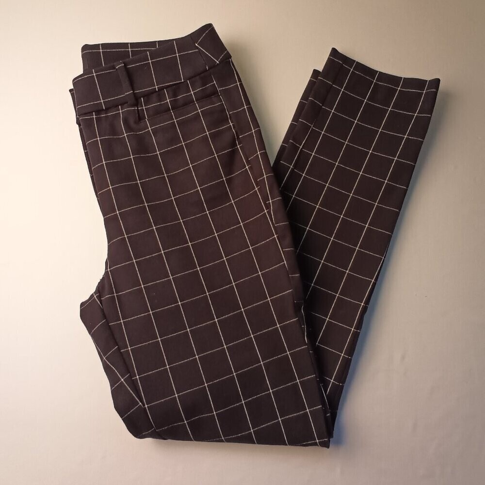 Loft Womens High Waist Windowpane Grid Skinny Pants Size 2 Black Office Casual